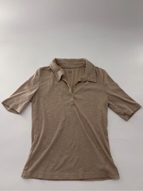 GAP Ribbed Henley Polo T Shirt Tan Cream Women’s Medium GAP Top